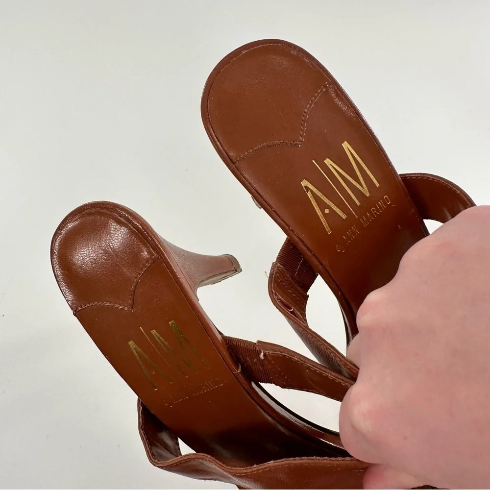 AM Ann Marino womens heels size 8 tan leather square toe slides vintage 80s 90s